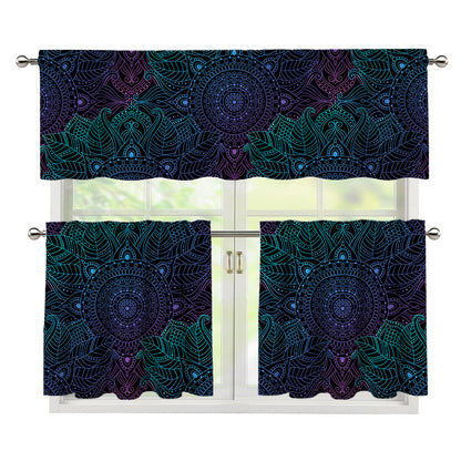 Purple And Teal Mandala Print 3 Piece Kitchen Curtains