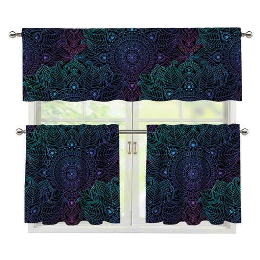 Purple And Teal Mandala Print 3 Piece Kitchen Curtains