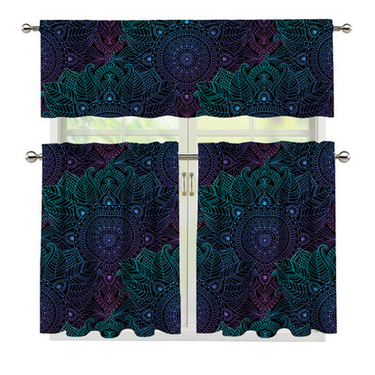 Purple And Teal Mandala Print 3 Piece Kitchen Curtains