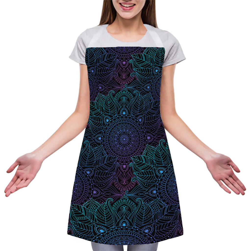 Purple And Teal Mandala Print Adjustable Apron