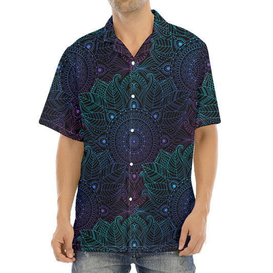 Purple And Teal Mandala Print Aloha Shirt