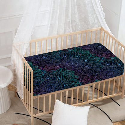 Purple And Teal Mandala Print Baby Crib Sheet