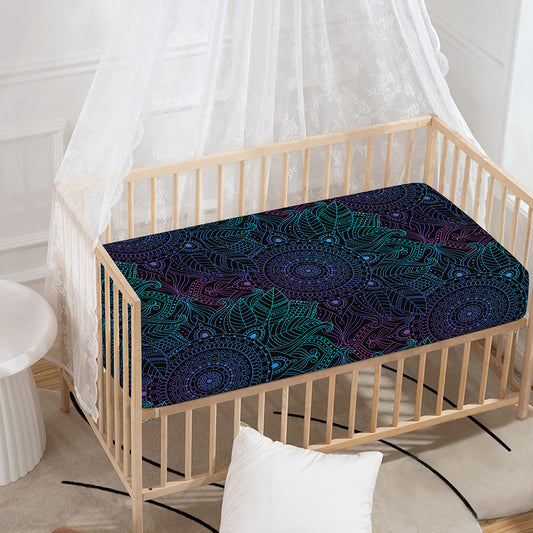 Purple And Teal Mandala Print Baby Crib Sheet