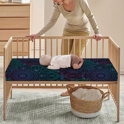 Purple And Teal Mandala Print Baby Crib Sheet