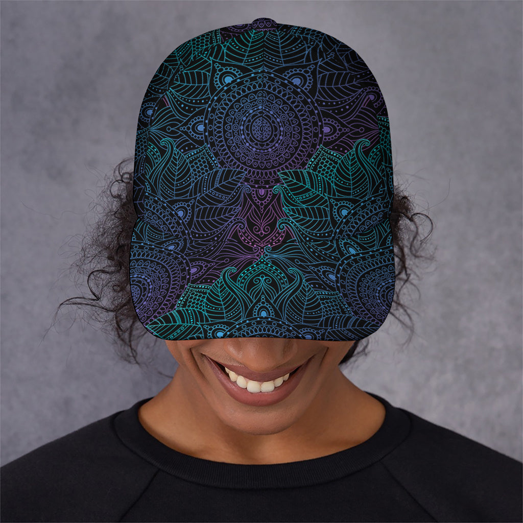 Purple And Teal Mandala Print Baseball Cap