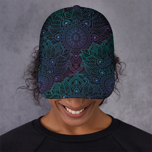 Purple And Teal Mandala Print Baseball Cap