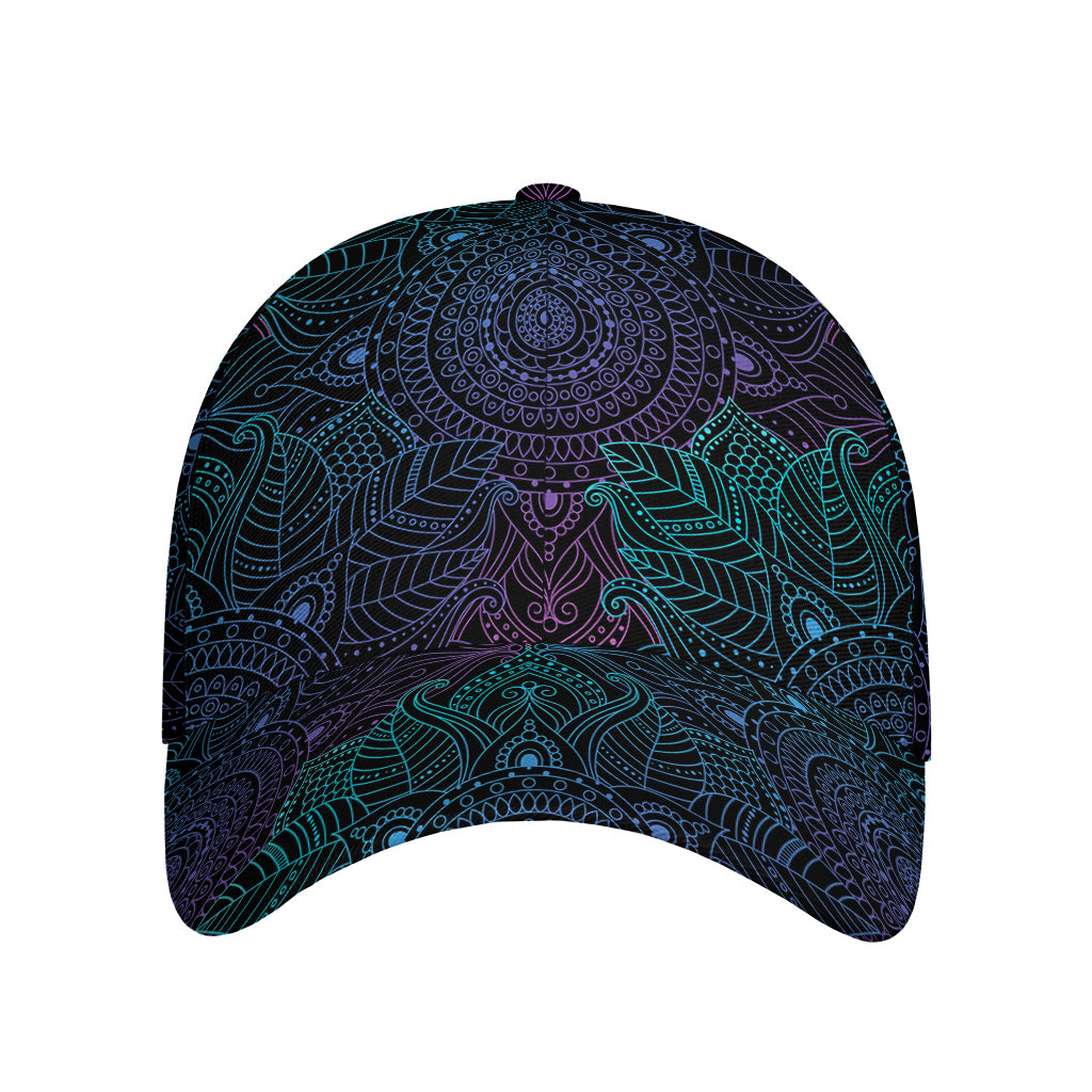 Purple And Teal Mandala Print Baseball Cap