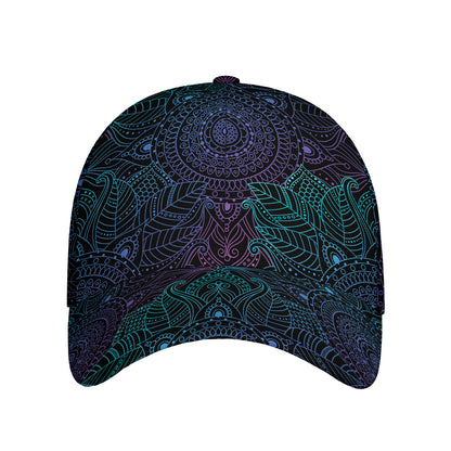 Purple And Teal Mandala Print Baseball Cap