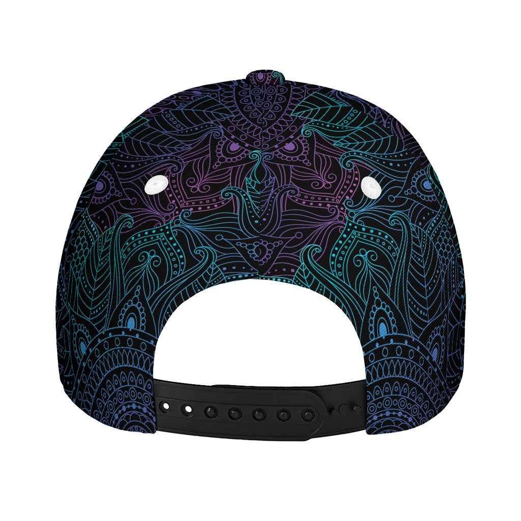 Purple And Teal Mandala Print Baseball Cap