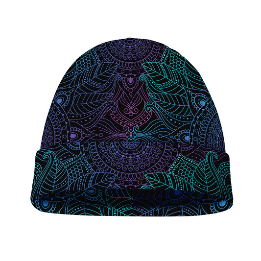 Purple And Teal Mandala Print Beanie