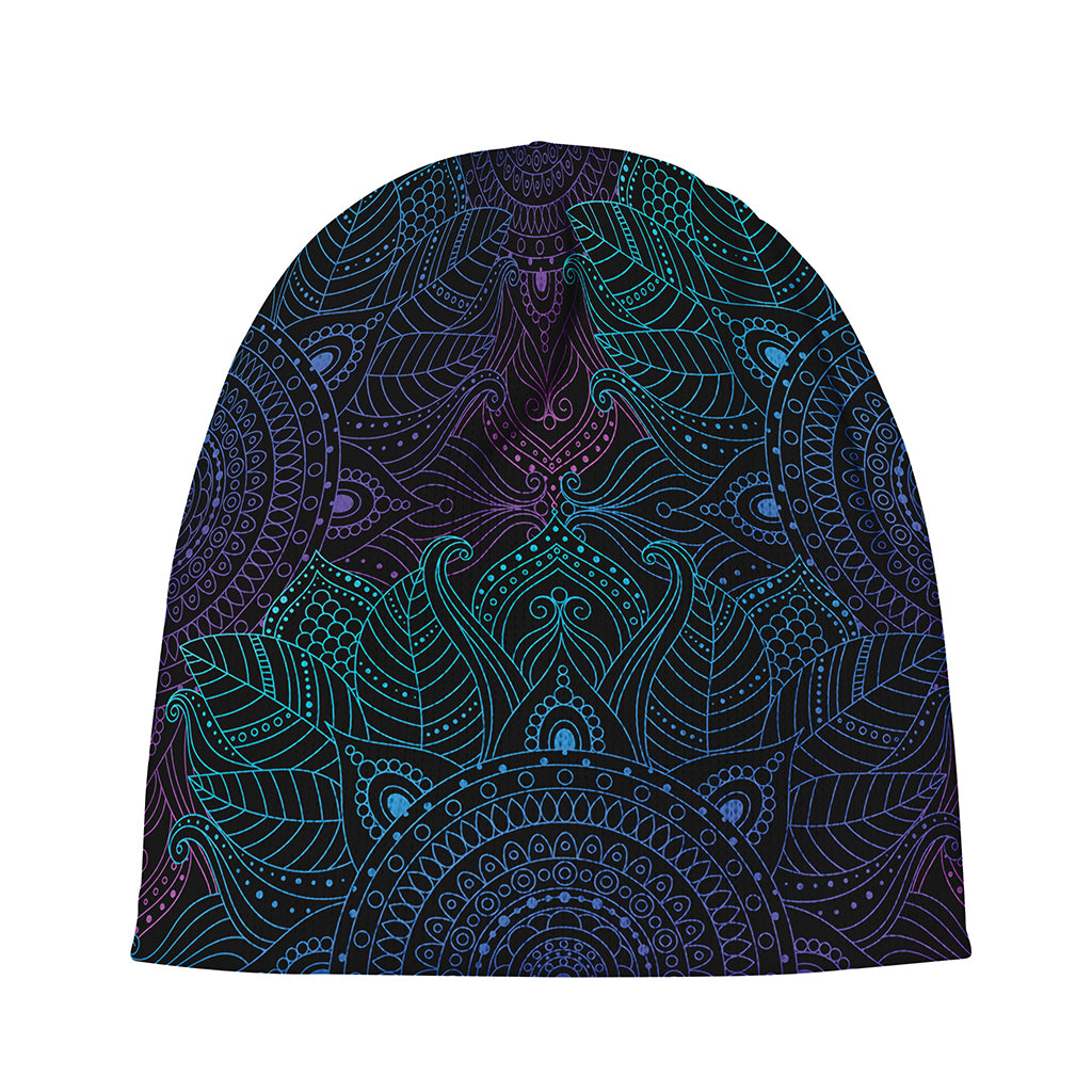 Purple And Teal Mandala Print Beanie