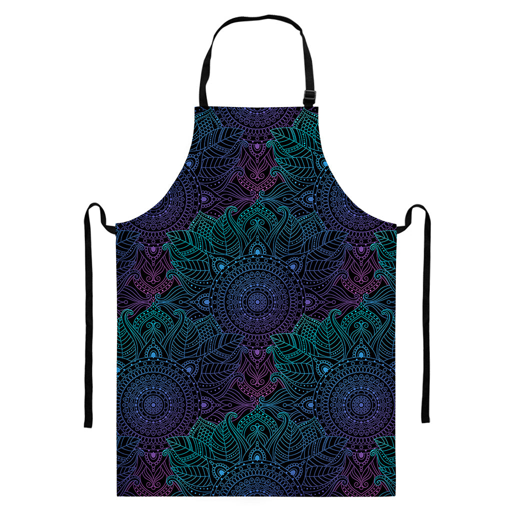 Purple And Teal Mandala Print Bib Apron With Pocket