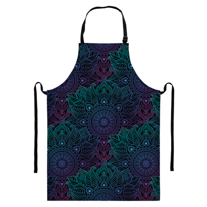Purple And Teal Mandala Print Bib Apron With Pocket