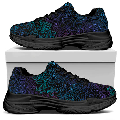 Purple And Teal Mandala Print Black Chunky Shoes