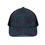 Purple And Teal Mandala Print Black Mesh Trucker Cap