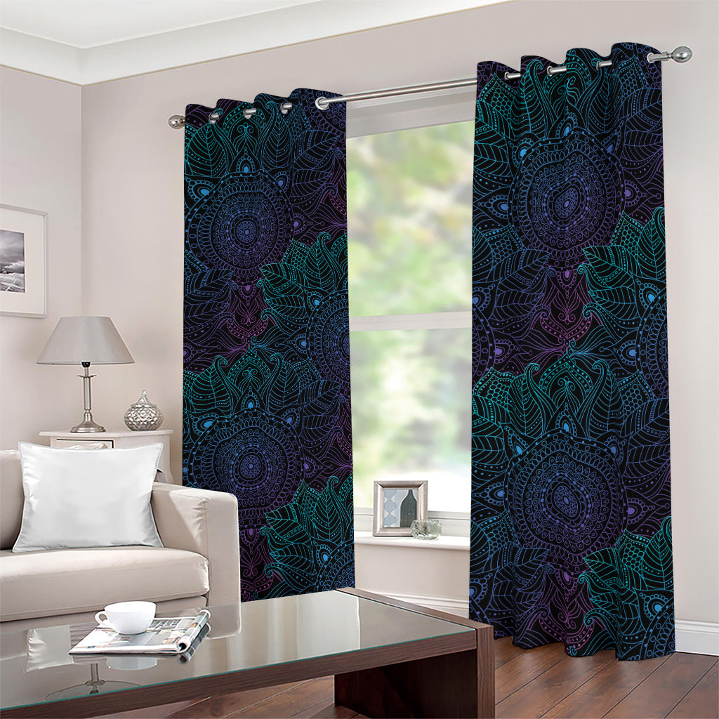 Purple And Teal Mandala Print Blackout Grommet Curtains