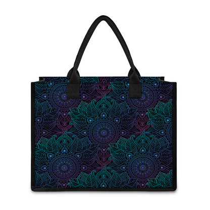 Purple And Teal Mandala Print Canvas Tote Bag