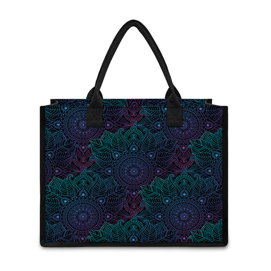 Purple And Teal Mandala Print Canvas Tote Bag