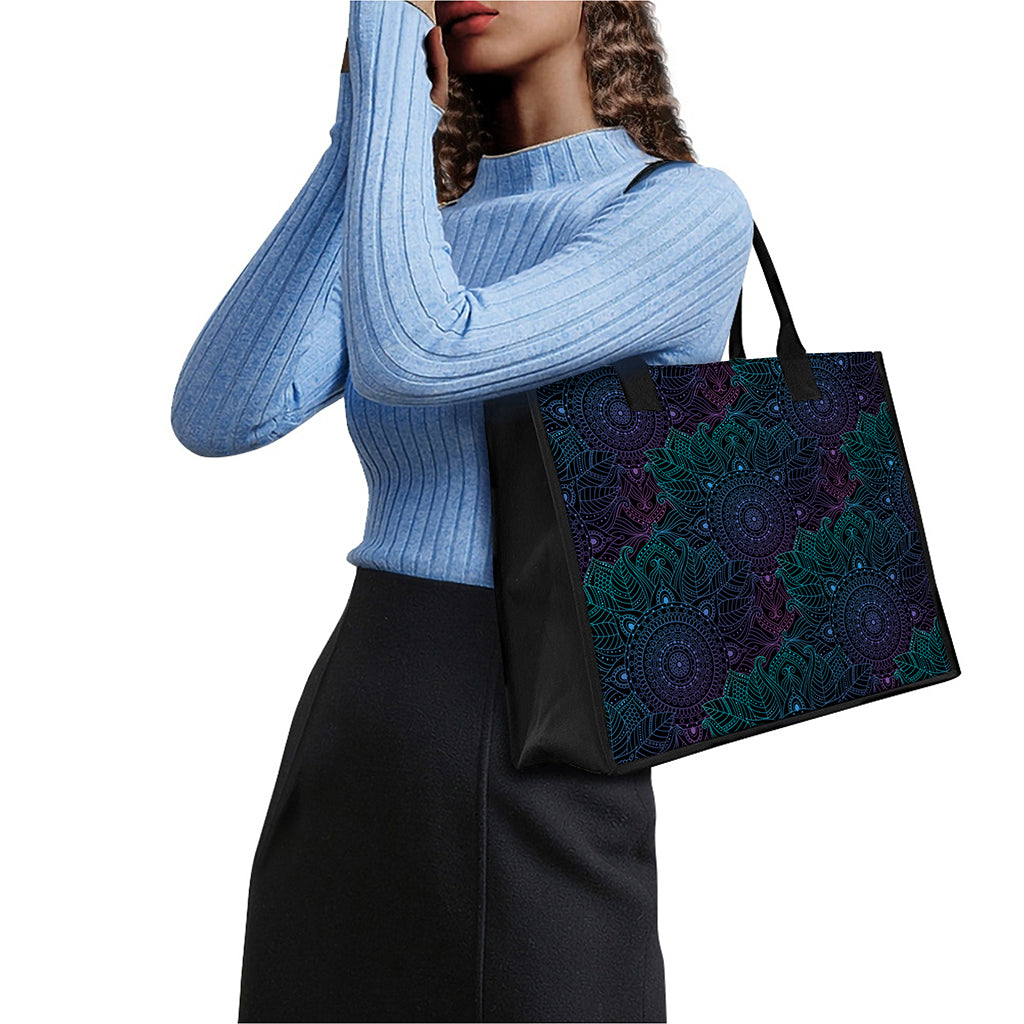 Purple And Teal Mandala Print Canvas Tote Bag