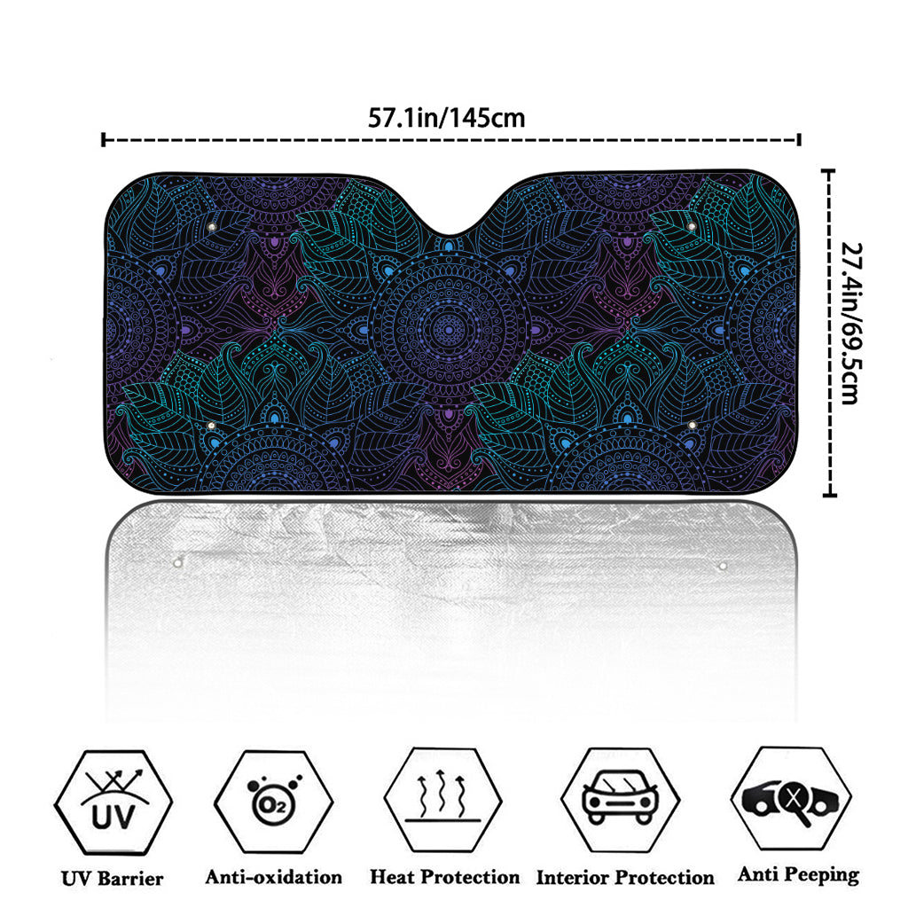 Purple And Teal Mandala Print Car Windshield Sun Shade