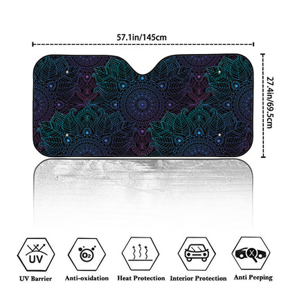 Purple And Teal Mandala Print Car Windshield Sun Shade