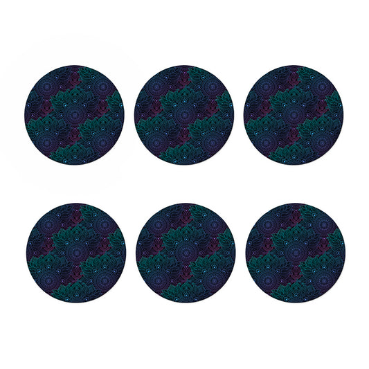 Purple And Teal Mandala Print Coaster Set