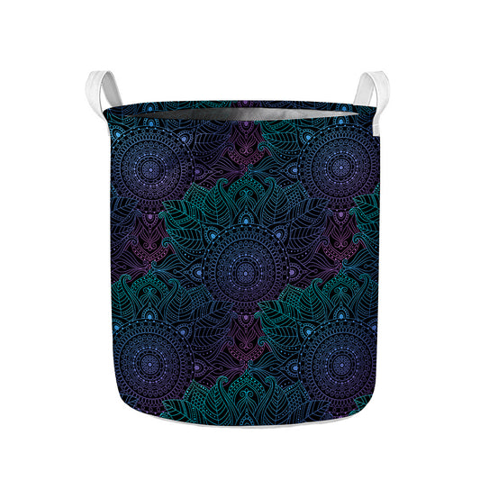 Purple And Teal Mandala Print Collapsible Laundry Basket
