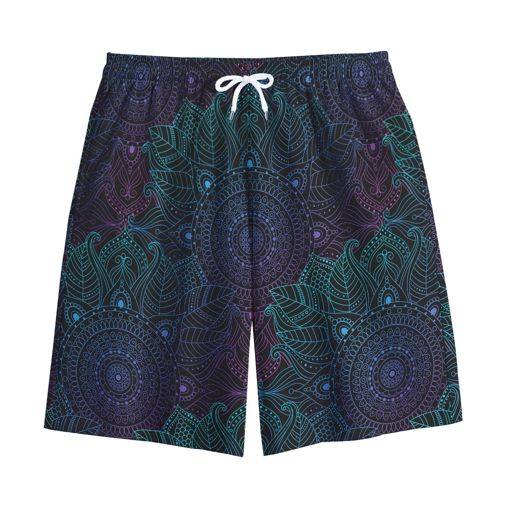 Purple And Teal Mandala Print Cotton Shorts