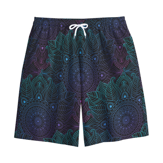 Purple And Teal Mandala Print Cotton Shorts