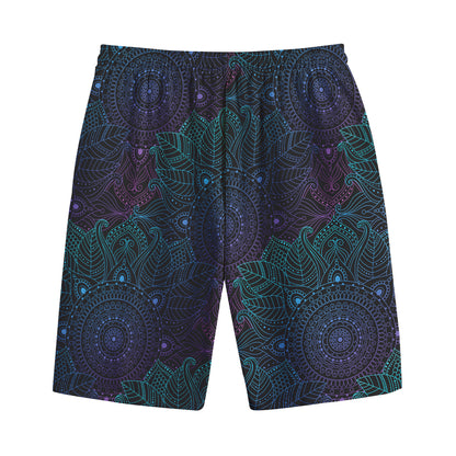Purple And Teal Mandala Print Cotton Shorts
