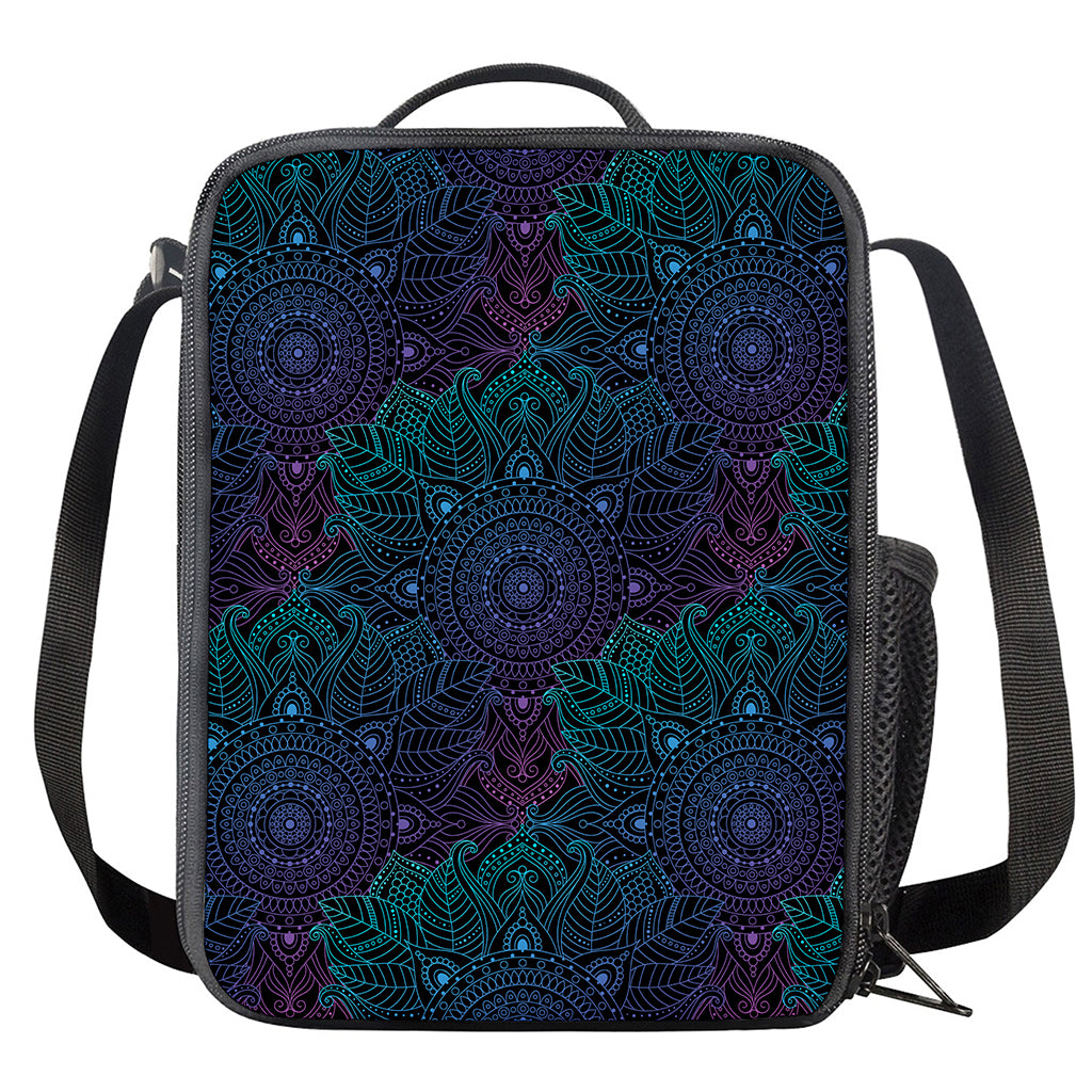 Purple And Teal Mandala Print Crossbody Lunch Bag