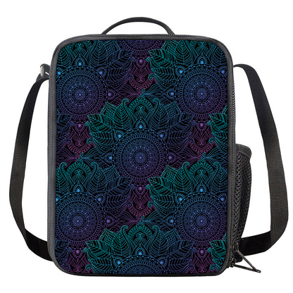 Purple And Teal Mandala Print Crossbody Lunch Bag