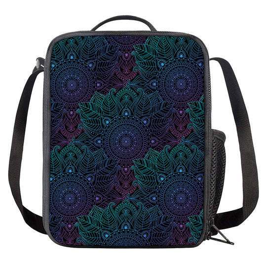 Purple And Teal Mandala Print Crossbody Lunch Bag