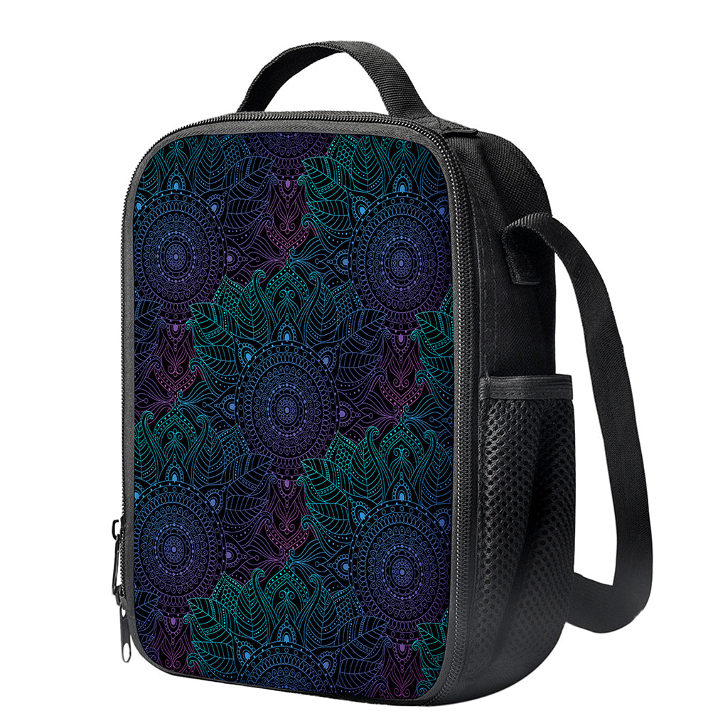 Purple And Teal Mandala Print Crossbody Lunch Bag