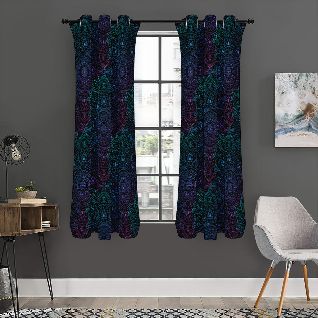 Purple And Teal Mandala Print Curtain