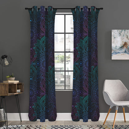 Purple And Teal Mandala Print Curtain