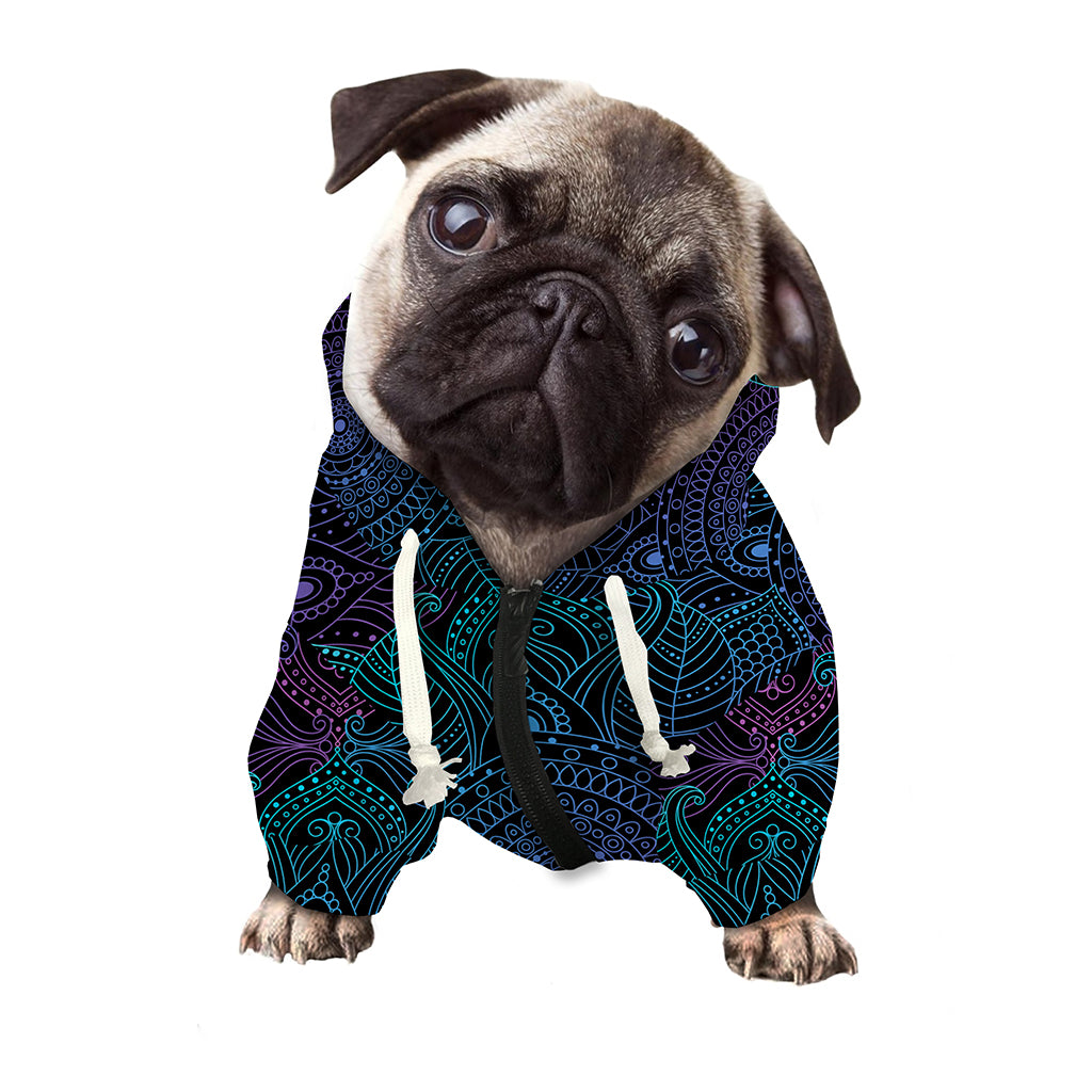 Purple And Teal Mandala Print Dog Zip Up Hoodie