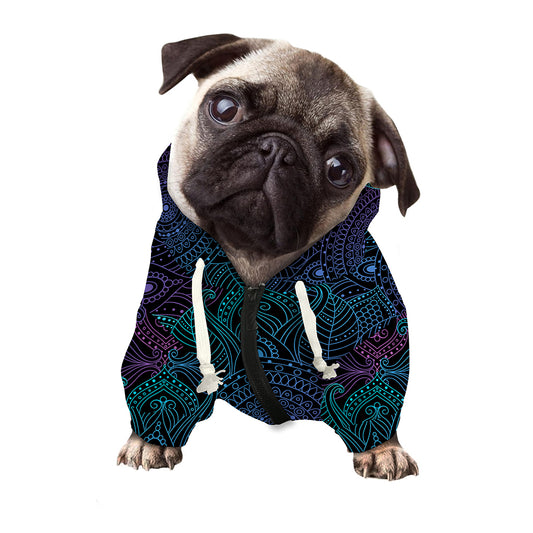 Purple And Teal Mandala Print Dog Zip Up Hoodie