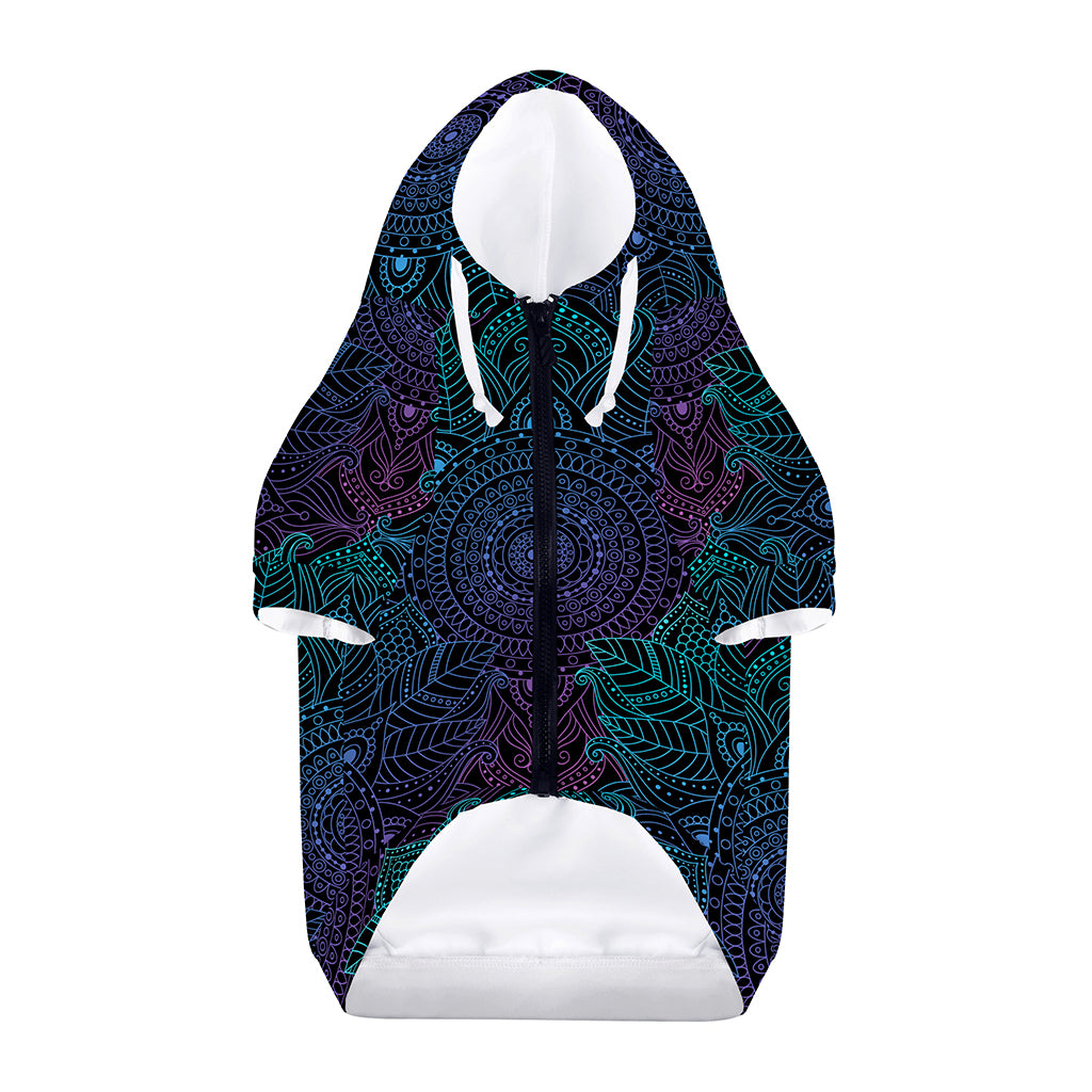 Purple And Teal Mandala Print Dog Zip Up Hoodie