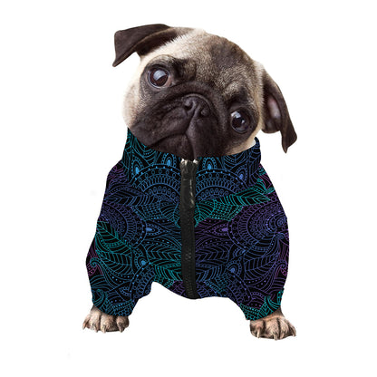 Purple And Teal Mandala Print Dog Zip Up Jacket