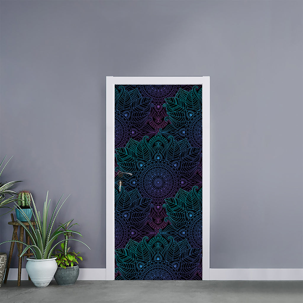 Purple And Teal Mandala Print Door Sticker