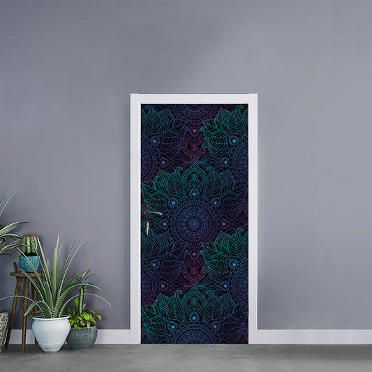 Purple And Teal Mandala Print Door Sticker