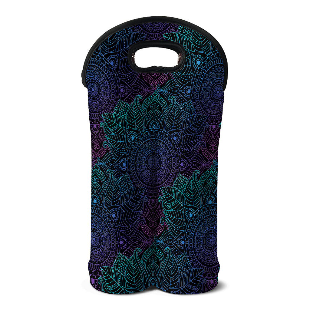 Purple And Teal Mandala Print Double Neoprene Wine Tote