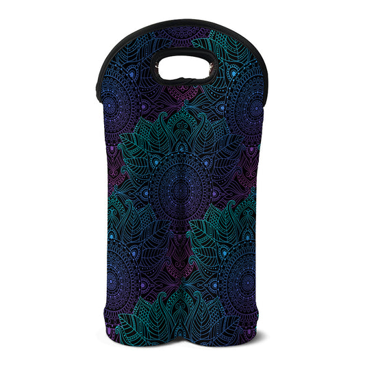 Purple And Teal Mandala Print Double Neoprene Wine Tote