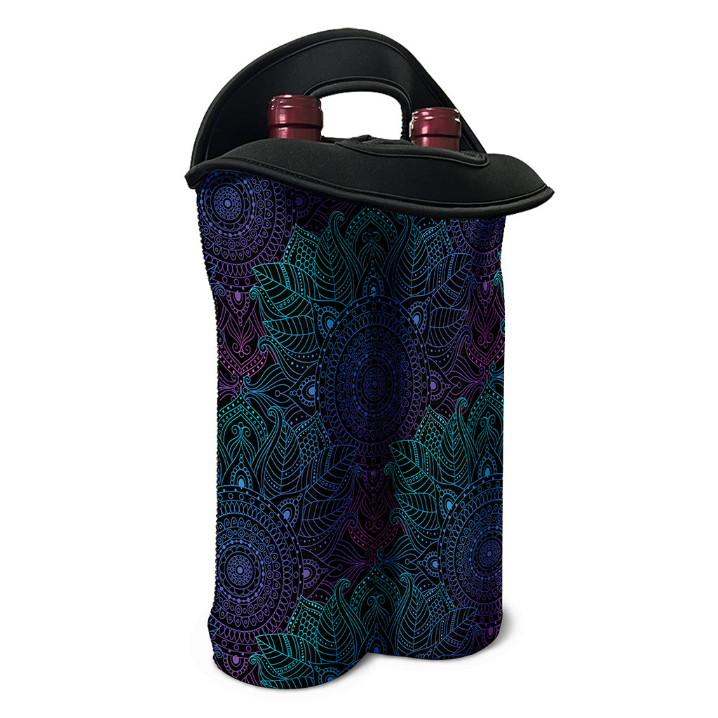 Purple And Teal Mandala Print Double Neoprene Wine Tote