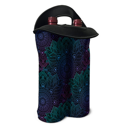 Purple And Teal Mandala Print Double Neoprene Wine Tote