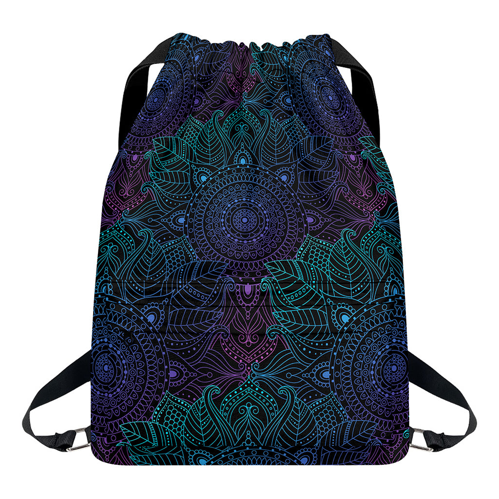 Purple And Teal Mandala Print Drawstring Backpack
