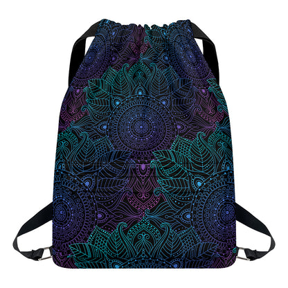 Purple And Teal Mandala Print Drawstring Backpack