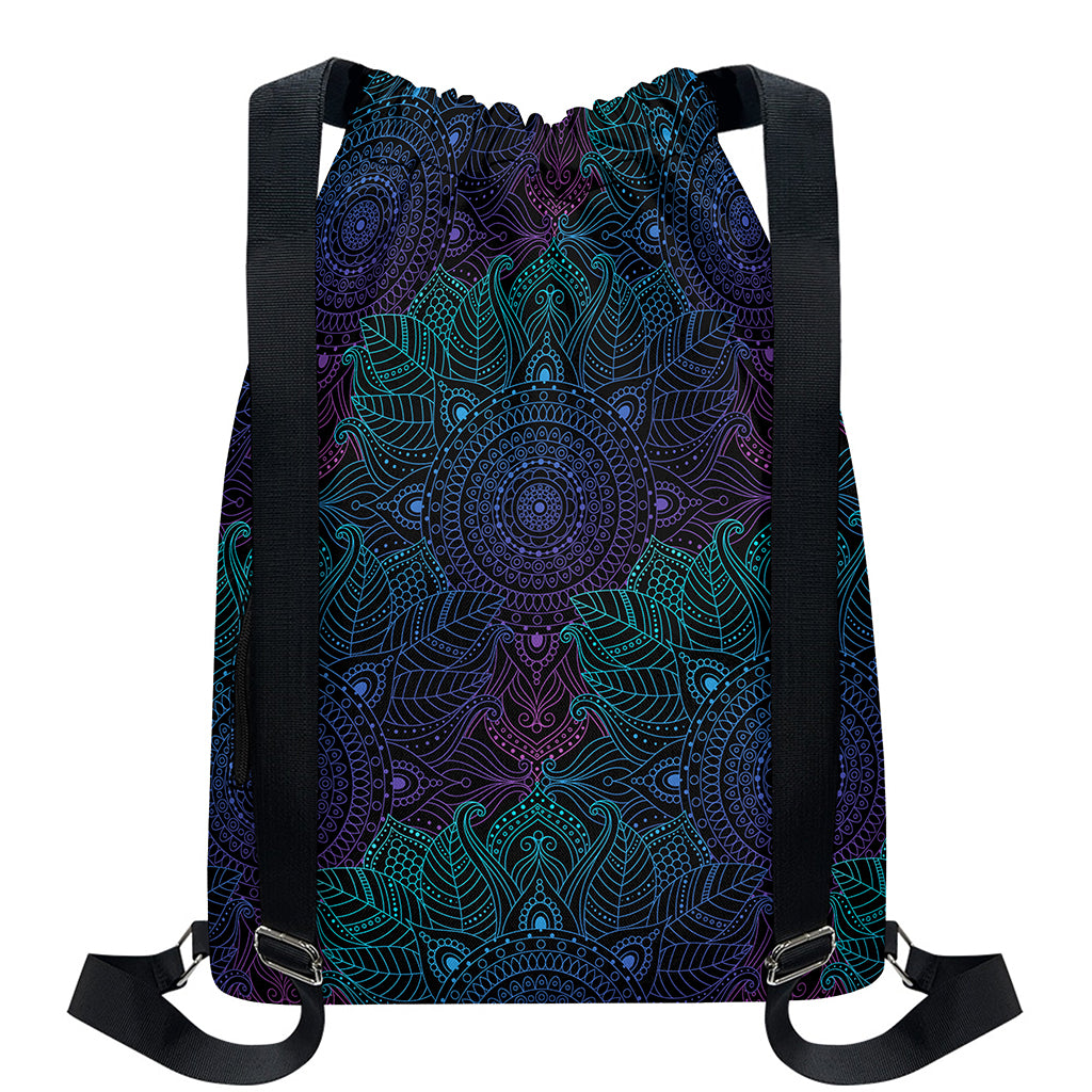 Purple And Teal Mandala Print Drawstring Backpack