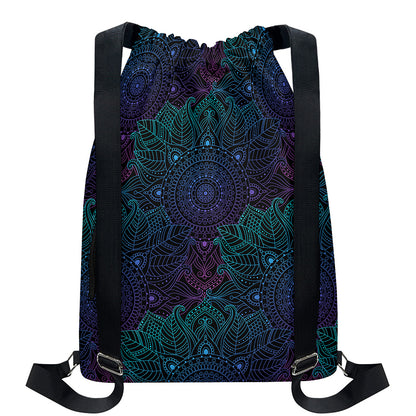 Purple And Teal Mandala Print Drawstring Backpack